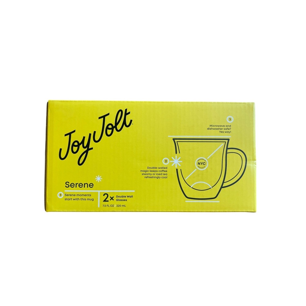 JoyJolt Serene Double Wall Insulated Coffee Mugs Set of 2 Glass 7.5oz 015ST L1Y4